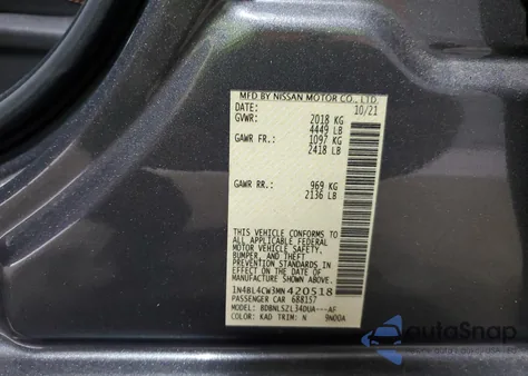 2021 Nissan Altima Sr from USA, damaged, VIN 1N4BL4CW3MN420518